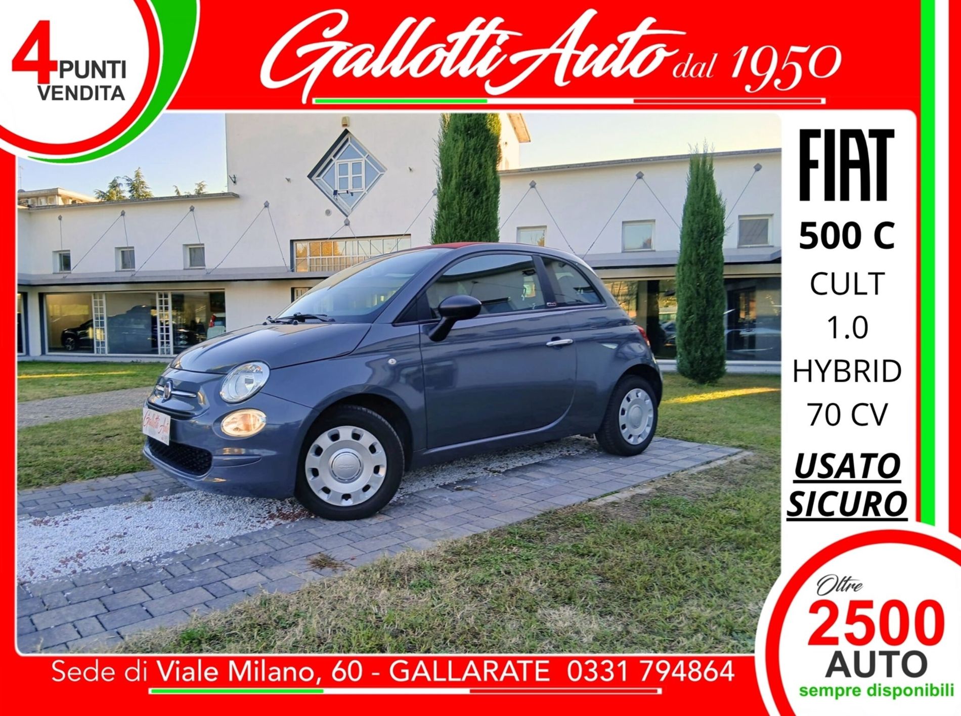 FIAT 500 CABRIO CULT 1.0 HYBRID 70cv - NEOPATENTATI - Gallotti Auto